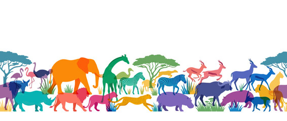 Colorful African Safari Animals Border - Diverse Wildlife Collection © Zainur