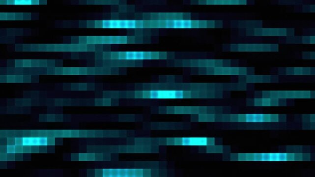Abstract digital stream of blue light pixels. Glitch effect pattern with data flow motion. Futuristic technology animation background