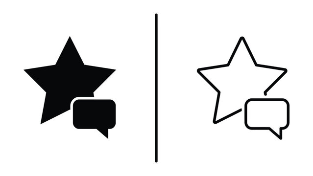 Black star and outline star with speech bubbles on a white background simple graphic design elements