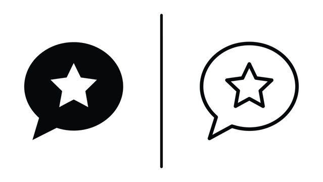 Two speech bubble icons featuring a star symbol one filled and one outlined on a white background