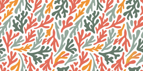 Coral like shapes seamless pattern muted orange and green tones © Rohan