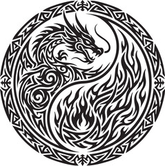Obraz premium Dragon Yin Yang Symbol Circle Design