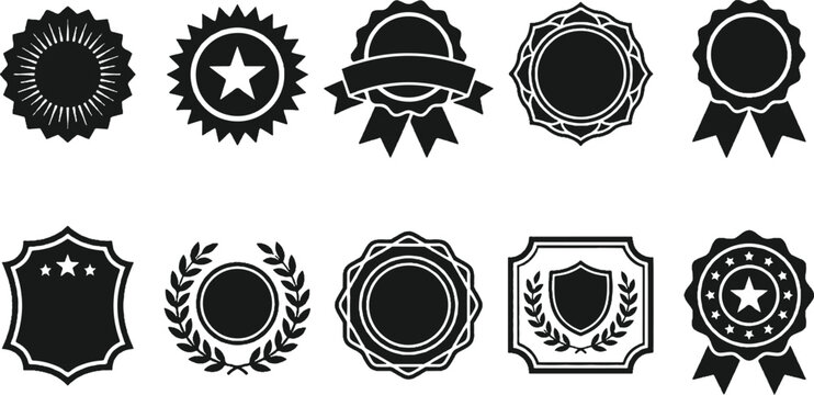 Black shield icon with white stars, badge illustration