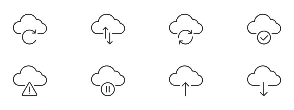 Cloud sync Icons Line Style Pictograms Representing Data Transfer