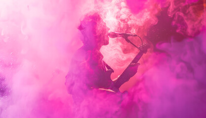 Music vibes concept in pink and violet colors with dreamy soundwave atmosphere.