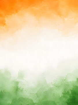 Watercolor background in indian flag colors, saffron, white, and green for independence day.