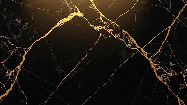 Elegant black marble texture with intricate glowing gold veins pattern