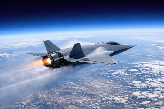A high-performance fighter jet soaring through the sky, ideal for use in military or aviation-related contexts