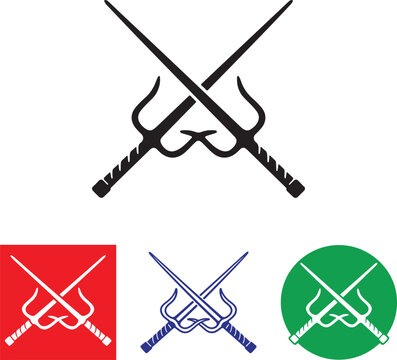 Crossed martial arts sai weapons vector icon set for design.