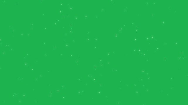 Tiny White Twinkling, Shining and Glowing Sparkling Star Lights Scattered Across a Green Screen Background, Creating a Magical Light Effect for Chroma Key Overlay, Motion Graphics and 4K Video Editing