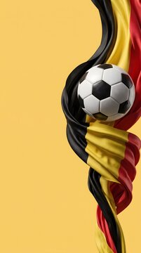 World championship soccer ball entwined belgium flag colors, a patriotic sports competition symbol suitable marketing promotions.