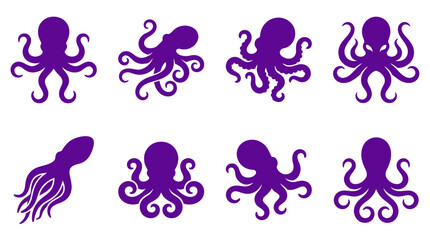 Vibrant purple octopus silhouettes for creative ocean designs. © Yuni