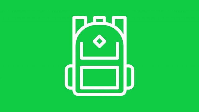 Animated school backpack outline icon on green chroma background