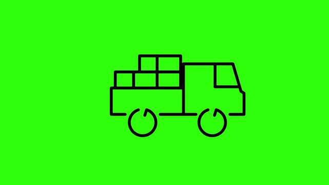 Delivery truck moving icon looping animation on green background
