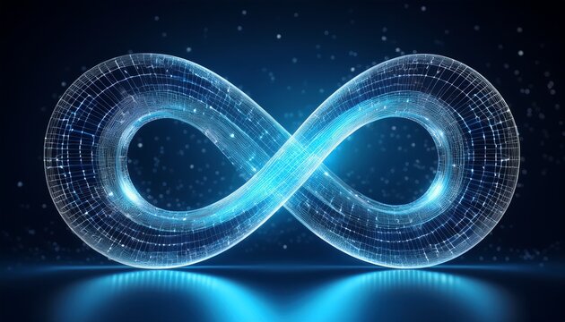 eervisor of data visualization infinity symbol made from dots and lines dark blue background data science theme infinity sign infinite technology concept
