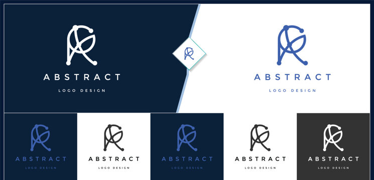 Logo design template featuring an abstract letter R symbol with connected nodes and lines in a minimalist professional style for modern corporate branding identity usage.