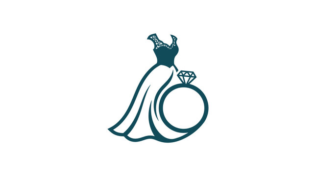 Elegant wedding dress and diamond engagement ring logo design.
