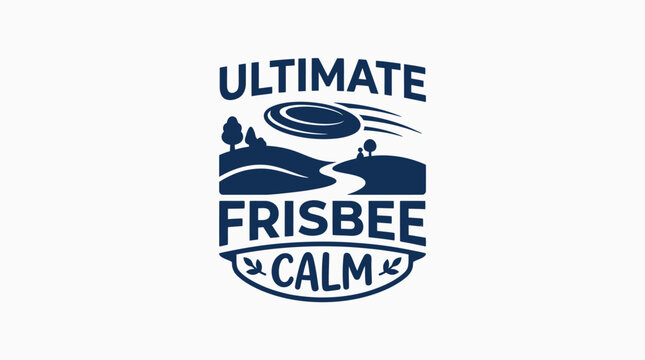 Ultimate frisbee calm logo with flying disc and landscape.