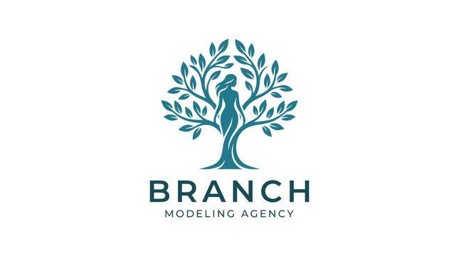 Branch modeling agency logo with female figure tree silhouette.