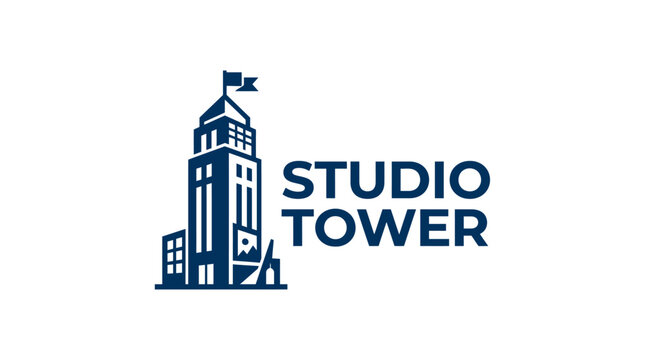 Classic architectural tower logo for studio or office building.