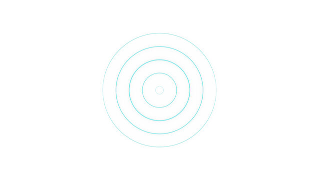 Cyan glowing concentric circles on transparent background, abstract radar pulse element