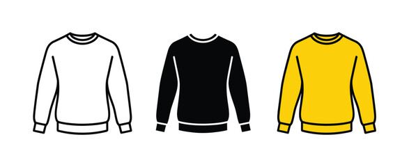 Sweatshirt icons featuring casual long sleeve apparel, fleece pullover, winter fashion, sportswear clothing, and clean minimalist vector graphics for branding projects. © ARIF AHMED 05