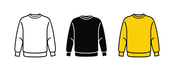 Sweatshirt icons illustrating long sleeve apparel, comfortable fleece pullover, sportswear fashion, casual clothing, and clean minimalist vector graphics for branding applications. © ARIF AHMED 05