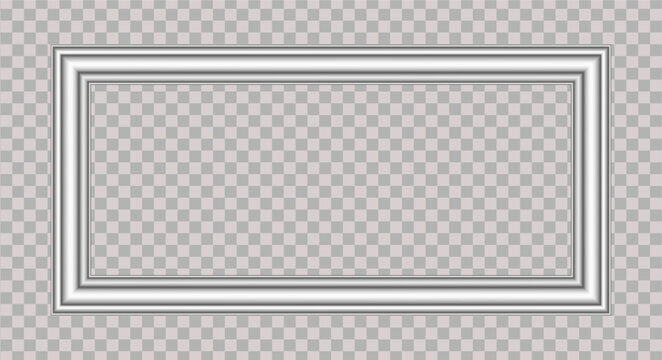 Elegant silver rectangular frame isolated on transparent PNG background with realistic metallic border. Premium decorative design element for certificates, invitations, branding, mockups, and digital 