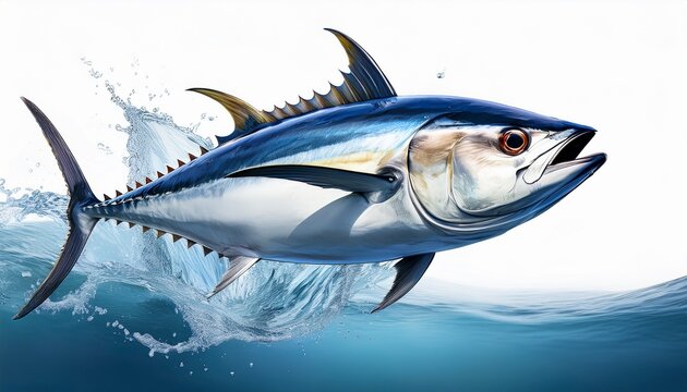 a tuna fish jumping out the water isolated on white background ai generated image