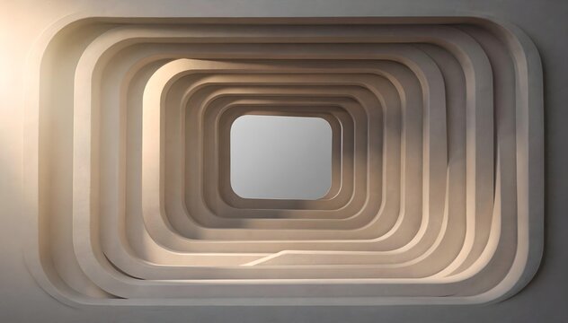 Abstract geometric spiral background displaying layered dimensional architectural form with centered recursive symmetry refined beige lighting depth and contemporary premium design