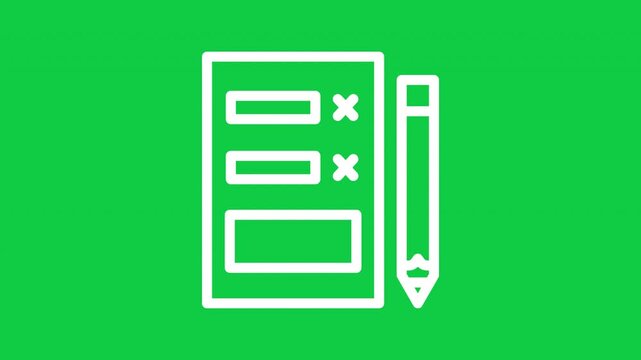 Animated exam checklist outline icon on green chroma background