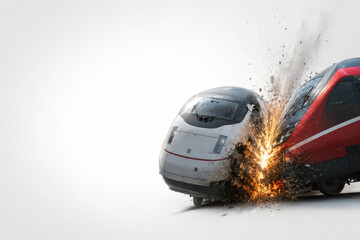 Fototapeta premium Two high speed trains collide with sparks. Space for text.