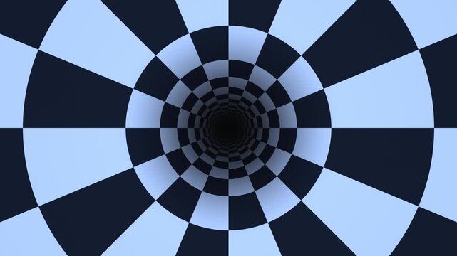 Moving through a tunnel of black and white checkered patterns
