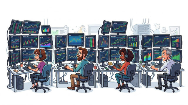 Algorithmic Trading Control Room Vector Collection &ndash; Quantitative Finance Dashboard with Market Analytics