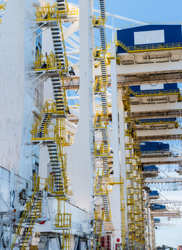 Canada, BC, Delta.  Architectural detail of container cranes at Deltaport, a deepwater port on the Georgia Strait, 35km south of Vancouver.