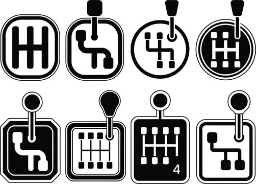 Car gear shift icon set on transparent background. manual transmission shifter.