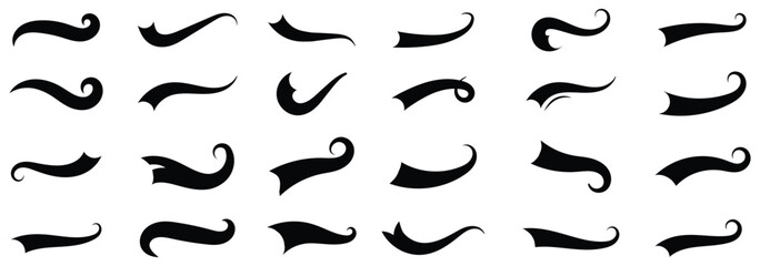 Swooshes text tails for baseball design. Sports swash underline shapes set in retro style. Swash and swoosh. Set of swooshes, swashes, and tails for typography design hand drawn decorative elements. © Gemivector5
