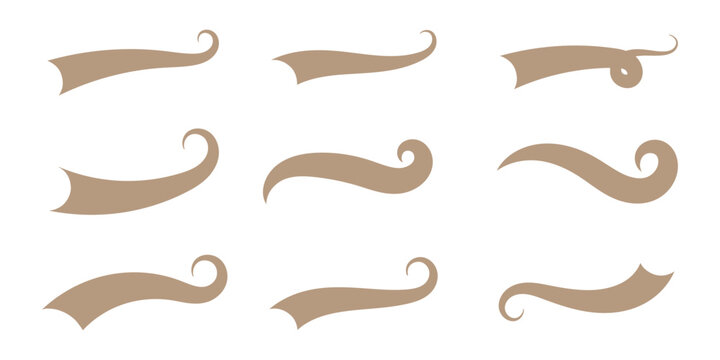 Swoosh and swash typography tails shape. Baseball swoosh text tails in retro style. Sporty underline swash strokes for vintage typography and font design. swooshes text tails for baseball design. 
