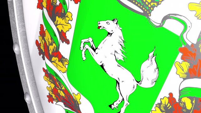 Metallic Shield Transitions with the Flag of Tomsk Oblast of Russia