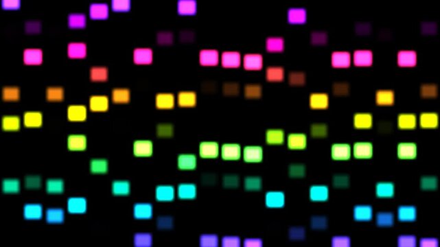 Colorful light patterns move across a dark background with rhythm