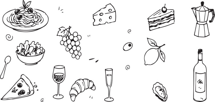 Italian food and wine seamless pattern doodle illustration background vector illustration eps 10
