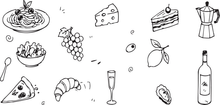 Seamless pattern background of cheese wine and food sketch doodles