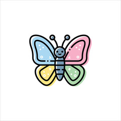 Naklejka premium Cute colorful butterfly vector icon in MBE style isolated on white background