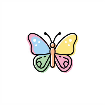 Cute colorful butterfly vector icon in MBE style isolated on white background