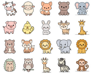 Fototapeta premium Cute Colorful Baby Animal Illustration Pack