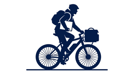 Fototapeta premium Blue silhouette of delivery cyclist commuting.