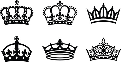 Royal crown silhouettes vector set of heraldic king queen and tiara icons © razia