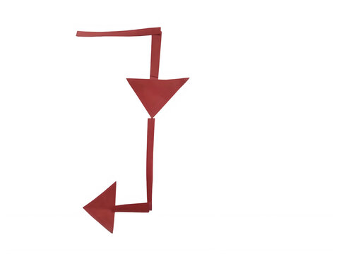 Red downward and left arrow combination vector icon