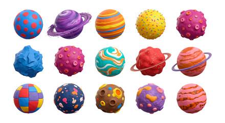 Cartoon fantasy planets set colorful clay style space collection © Avartde