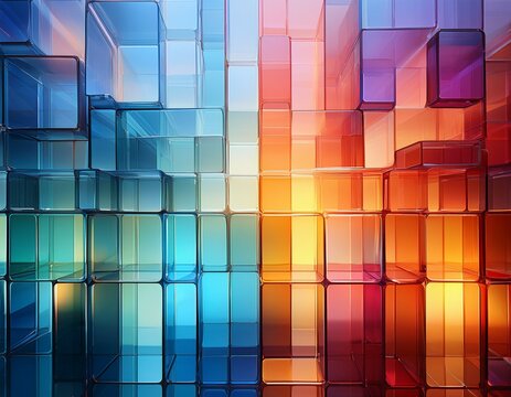 transparent overlapping glass squares in gradients of color and light